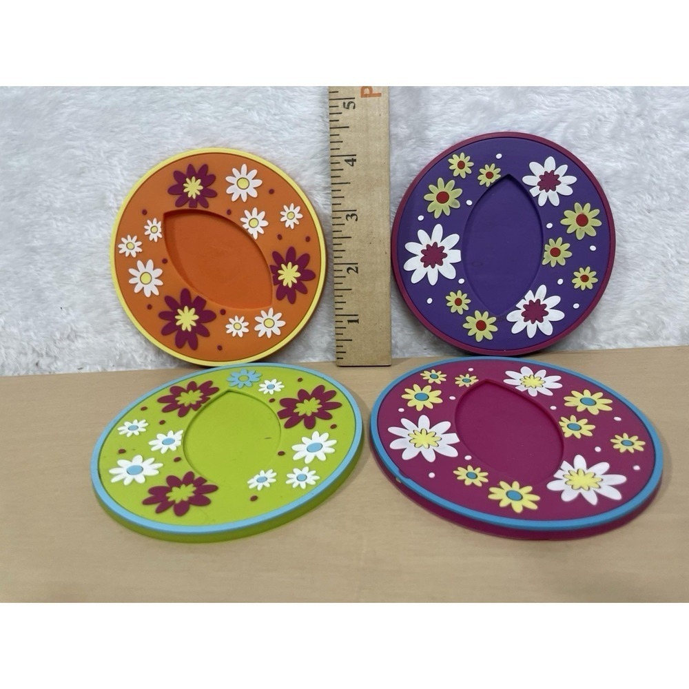 C.R. Gibson Floral Round Coaster Set of 4 Colorful Plastic/Resin 4"